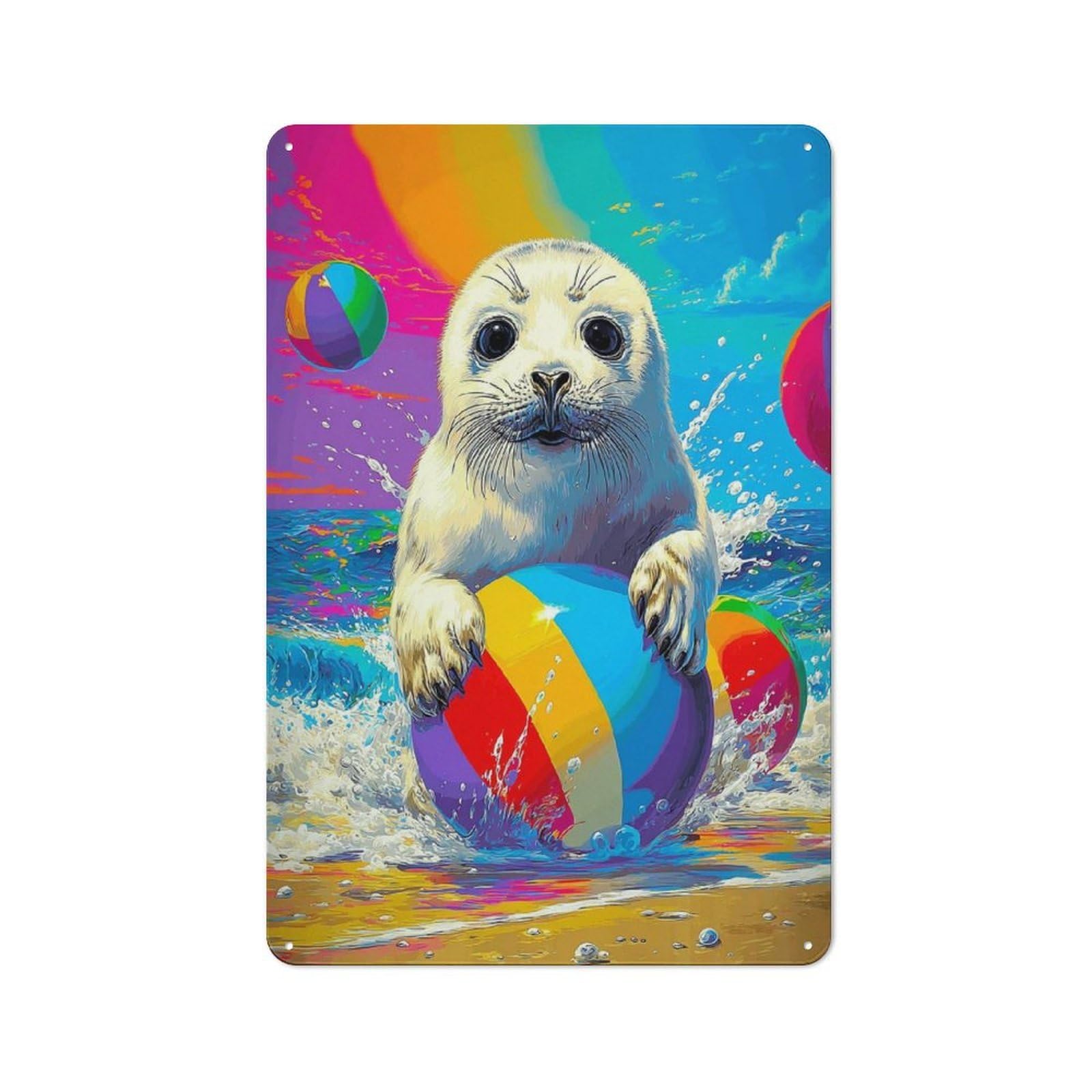 Junmoney Seal Pup Beach Fun Tin Sign 30X20cm With For Bar Or Restaurant, Retro Decor, For Garage, Workshop And Man Cave Decoration