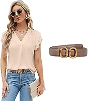 Vista 296 de Cinturón de cuero clásico con hebilla de metal para mujer con vestido de jeans Aah-negro-clásico