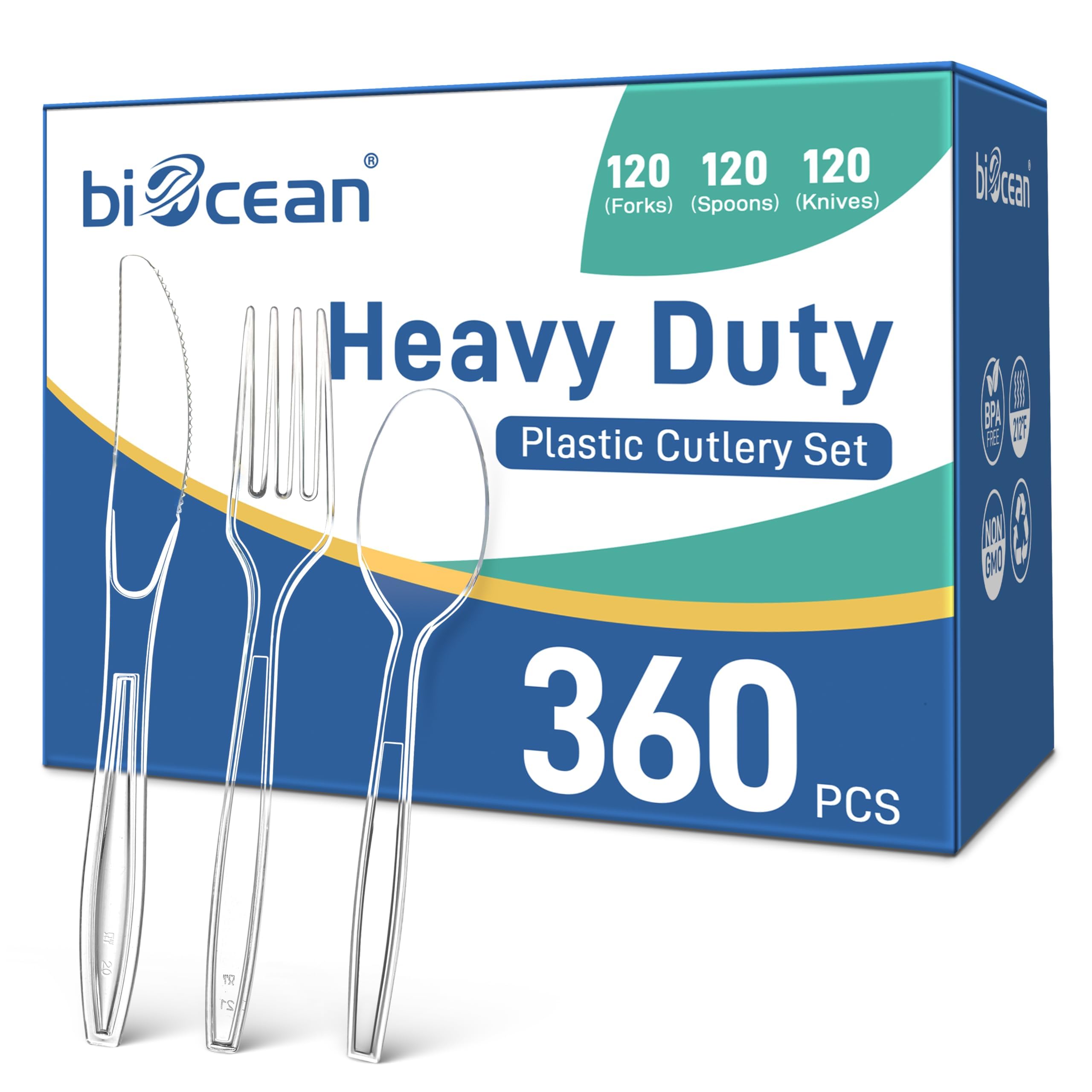 360 Count Clear Plastic Forks Spoons and Knives Set, Plastic Silverware Heavy Duty Cutlery Bulk Disposable Silverware Premium Utensils Set BPA-Free