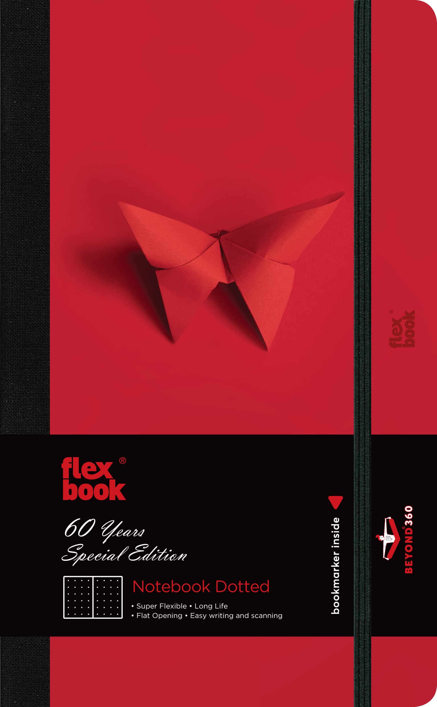 flexbook 60 Years Special Edition Notebook Dotted Red | Medium | 13x21cm - A5 (Minus) |192 pages | 85gsm Fabriano Ivory Paper | Special Anniversary Cover| Elastic Band Closure | Bookmark included