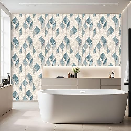 Miniatura 5 de Papel tapiz autoadhesivo para despegar y pegar, sin costuras, inspirado en diseños retro, colores pastel, papel de contacto de pared de 17.7 x 393.7