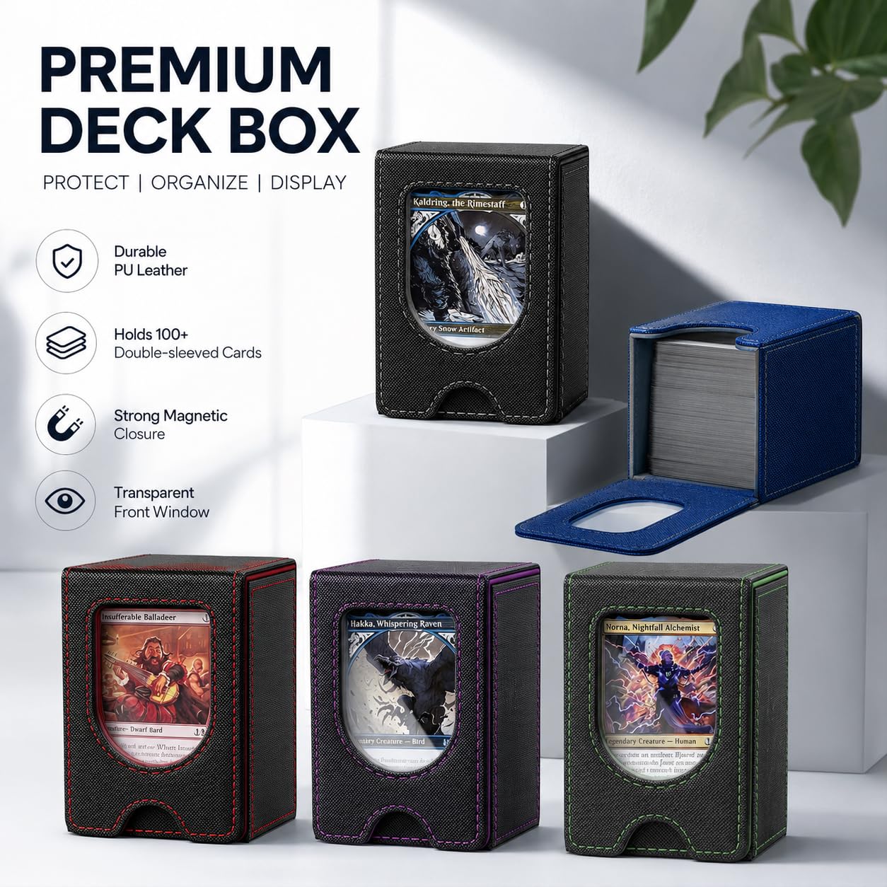 4er Set Magnetische MTG Commander Deck Box mit 2 Trennwänden, Premium Sammelkarten Aufbewahrungsbox kompatibel mit, bietet Platz für über 100 doppelt gesleevte TCG Karten