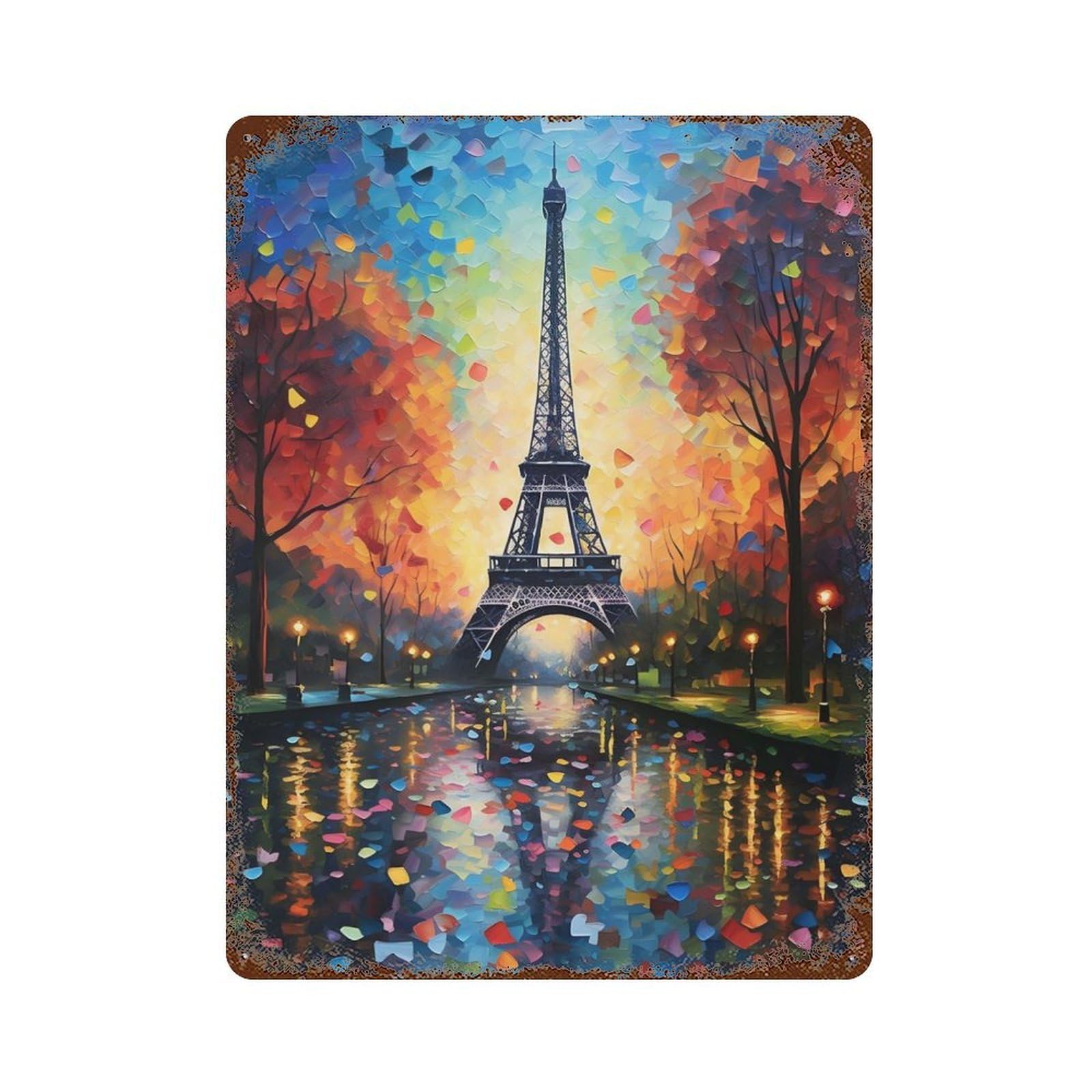 Rusty Metal Tin Sign Paris Art Eiffel Tower 15.7"x11.8", Industrial Home Decor for Patio, Garden Room And Bar Decor