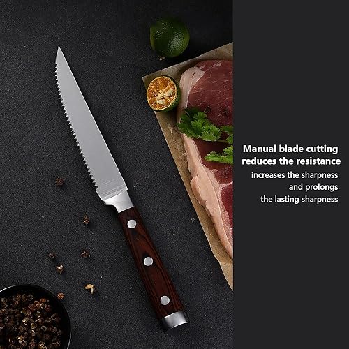 Miniatura 9 de Premium Stainless Steel Steak Knives Set(6-pack),Dishwasher Safe,Kitchen Table Knife,Bright Blade & Handle Dinner Knives Serrated Edge (003)(6pcs
