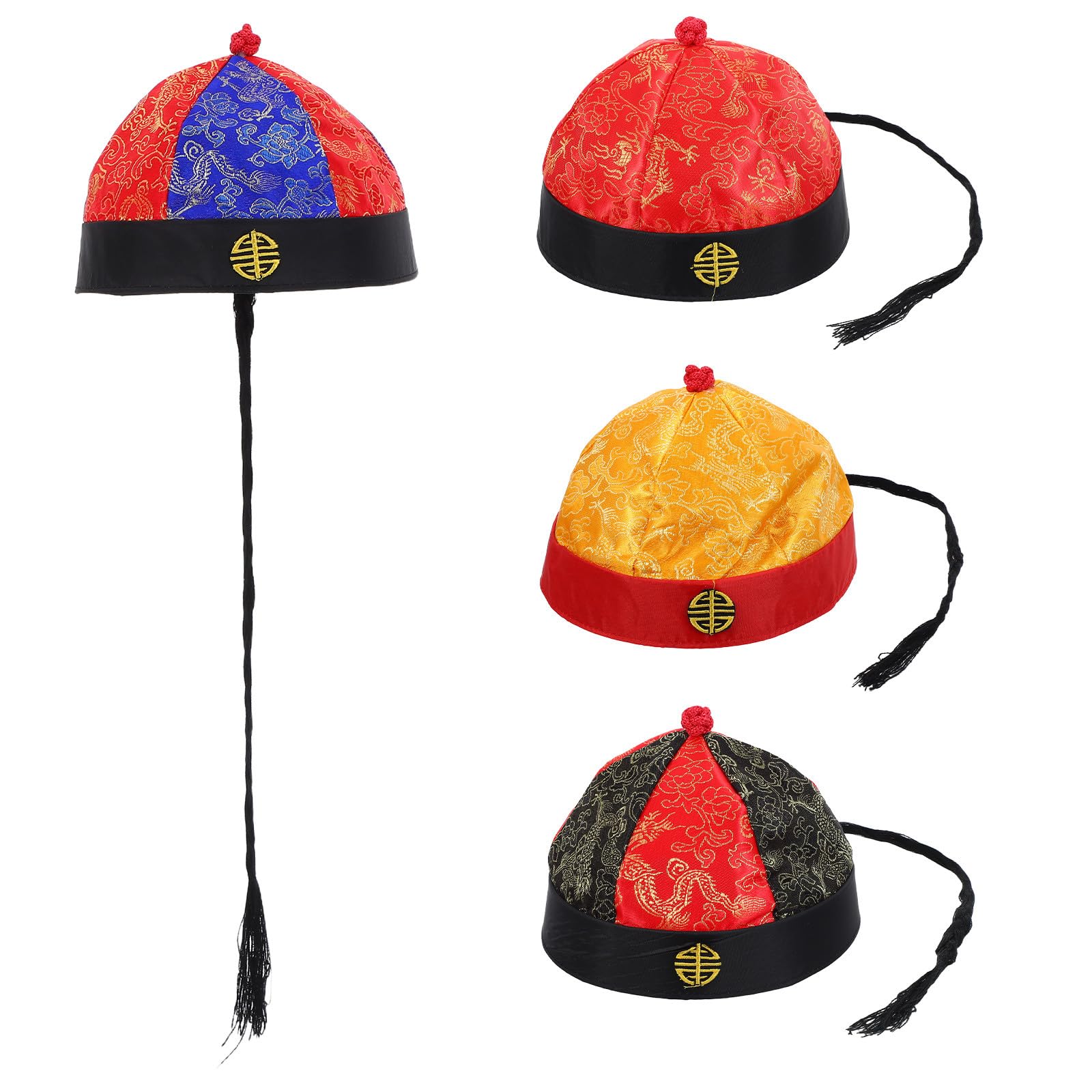 Gorros chinos retro con trenza accesorio de disfraz tradicional Qing 8