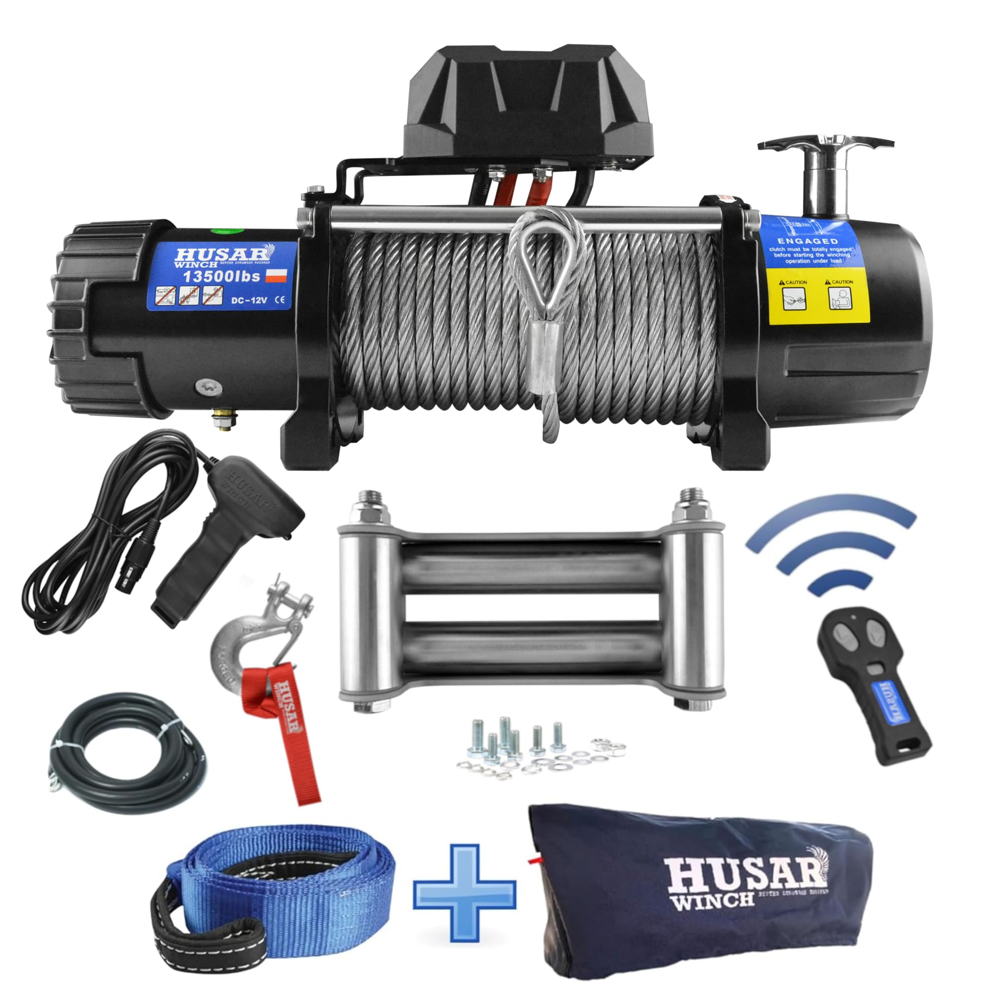Cabrestante Eléctrico de 13500 lbs | 6124 kg, 12 V, Con Cuerda de Acero De 22 m, Control Inalámbrico, Transmisión Planetaria De 3 Etapas, Ideal Para Vehículos Todoterreno, Vehículos 4x4