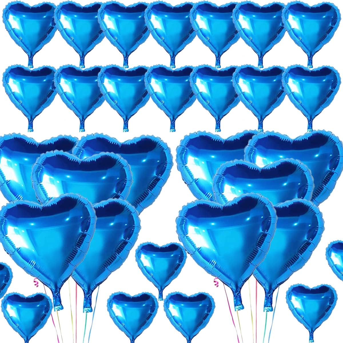 SUNCHE 18 Inch Heart Balloons, Heart Foil Balloons, Heart Shape Helium Balloons, Heart Helium Balloons for Wedding, Engagement, Party, Birthday, Valentine's Day, Pack of 25, Blue