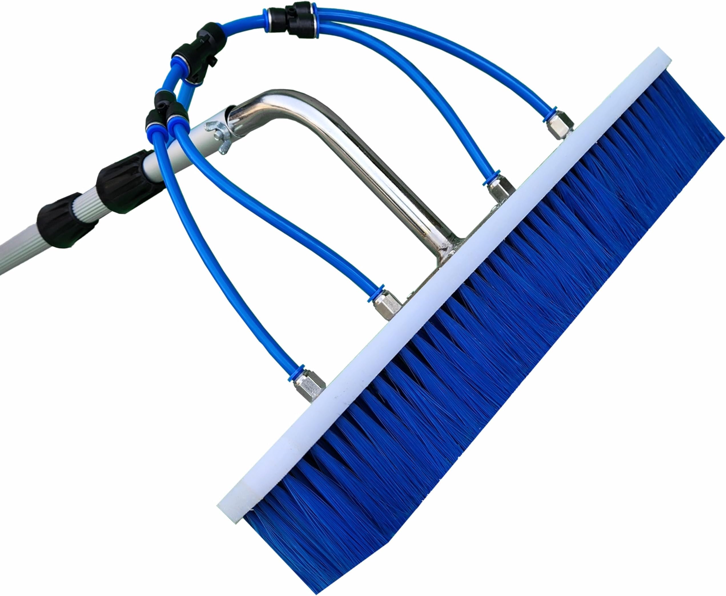 Long Solar Panel Cleaning Brush Kit Heavy-Duty Nylon Water Brush with PU Pipe & Aluminium Flexible Telescopic Pole 2M to 6M for Solar Panels (6 Meter, Blue)