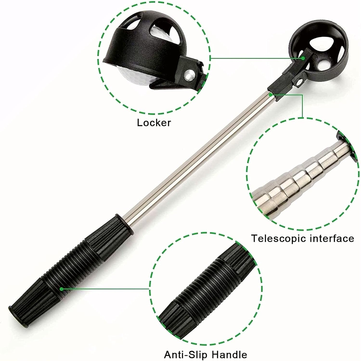 review Golf Ball Retriever, Stainless Telescopic Extendable Golf Ball Retriever for Water/Golf Ball Pick Up Retriever Grabber Claw Sucker Tool, Golf Gift for Men