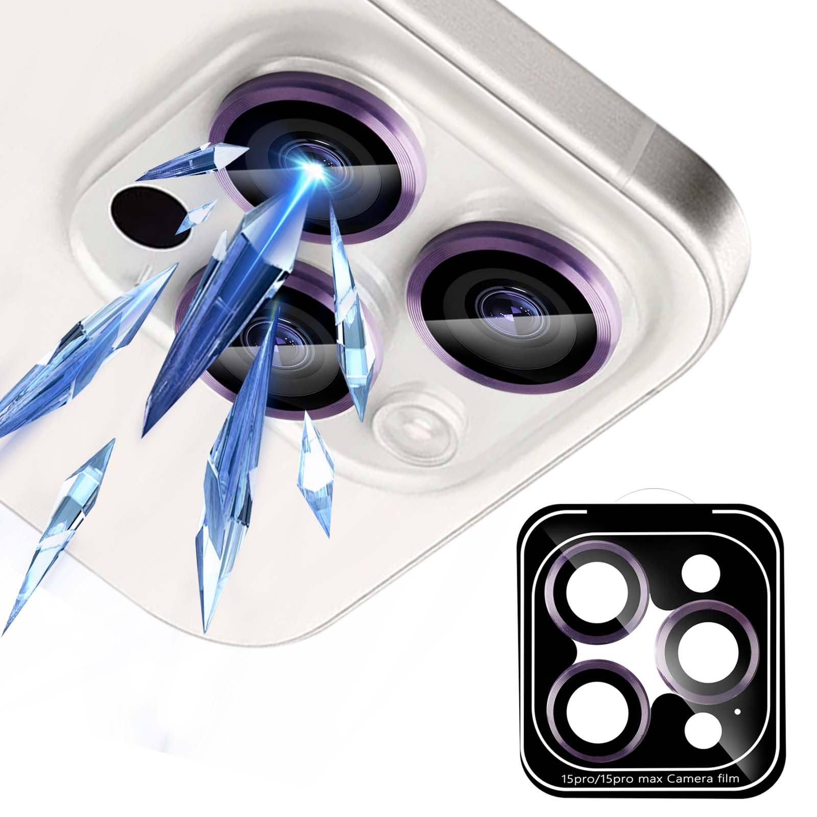 MONASAY Camera Lens Protector compatible for iPhone 15 Pro/iPhone 15 Pro Max[Strong Adhesion][Auto-Alignment] Individual Metal Anti-Scratch Tempered