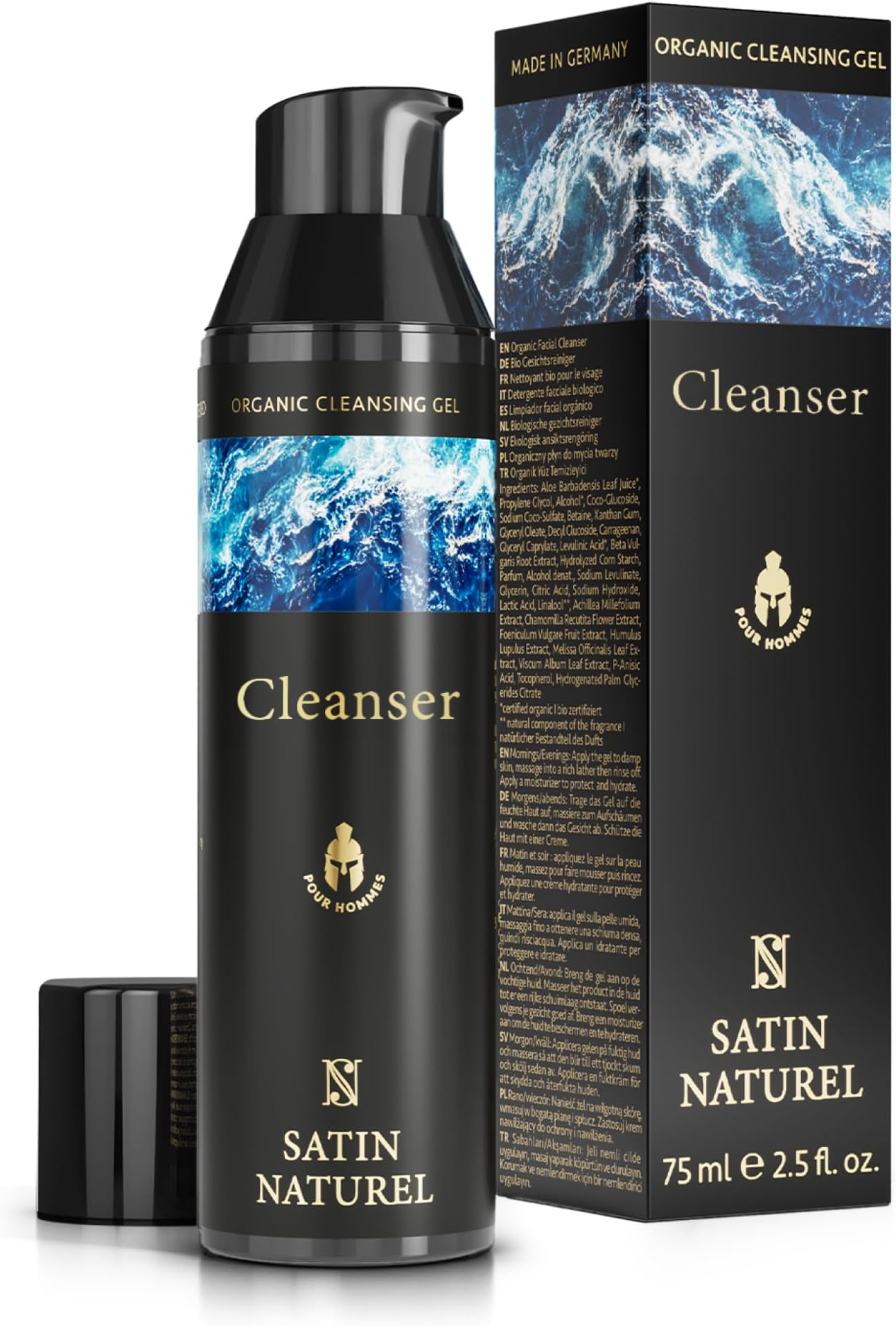 Satin Naturel Organic Face Wash for Men 75 ml | Face Wash with Organic Aloe Vera and Hops, Deep Cleansing for Spots and Blackheads, Natural Vegan Skincare