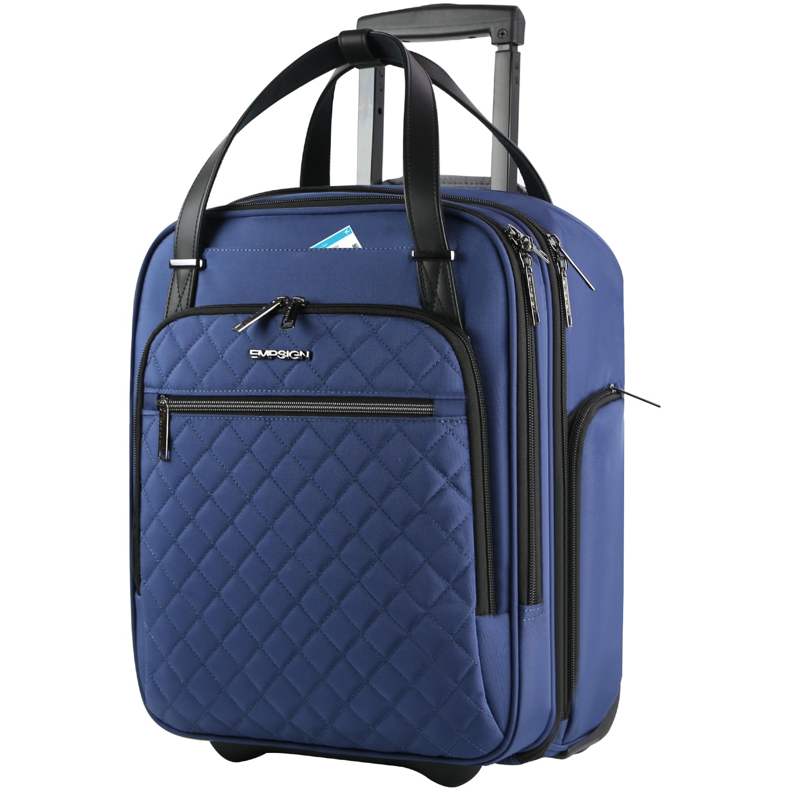 EMPSIGN Underseat Carry On Wheeled - 16" Carry on Bag with Wheels Multi-functional Lightweight Rolling Bag Overnight Weekender Small Suitcase for Women Men Travel Business, Haze Blue