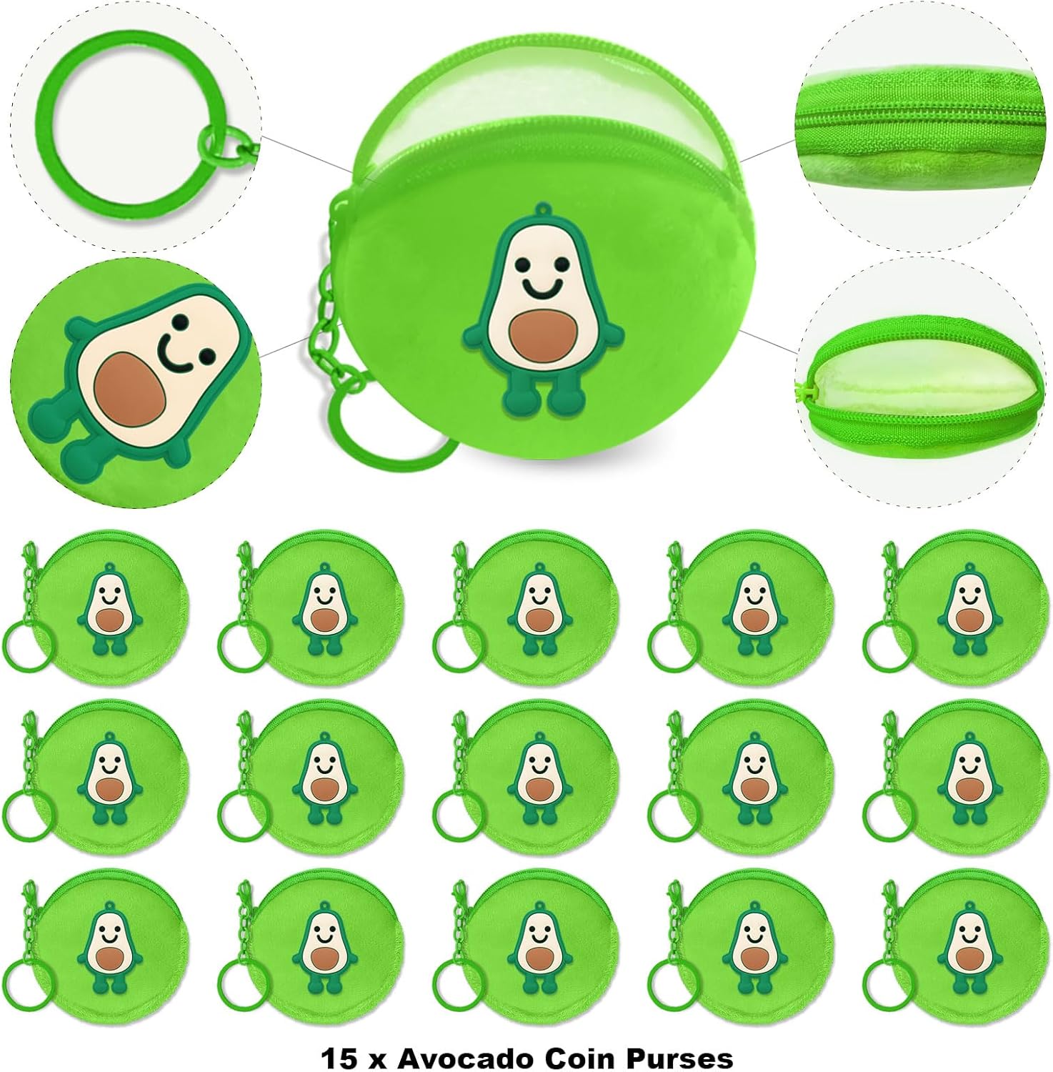 15 Pack Avocado Coin Purse with Zipper Keychain,Wallet Bag Party Favors for Avocado Birthday Party Decoration,Fruit Themed Baby Shower,School Carnival Rewards,Travel,Classroom Prize - Image 2