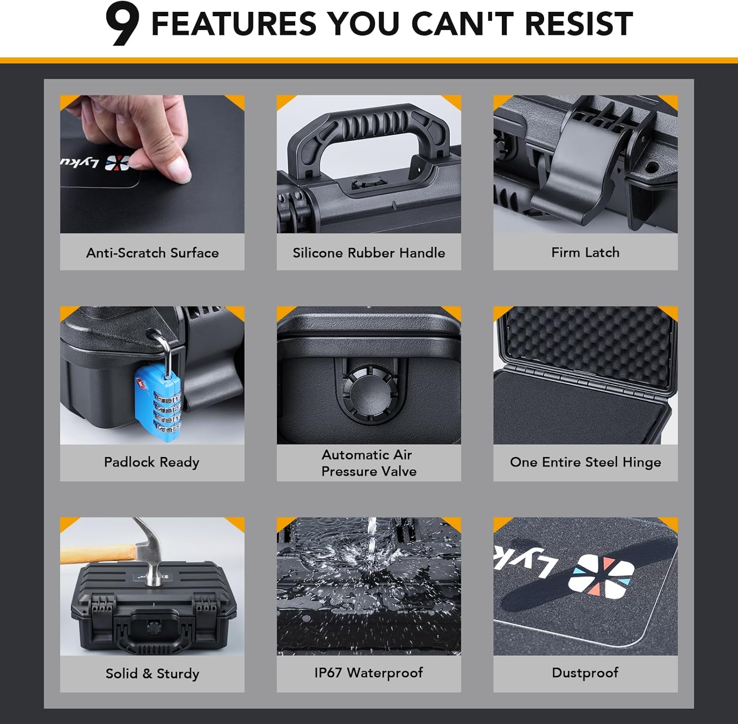 Lykus HC-2810 Waterproof Hard Case with Customizable Foam, Interior Size 11.1x8.8x3.9 in, Suitable for small items - Image 5