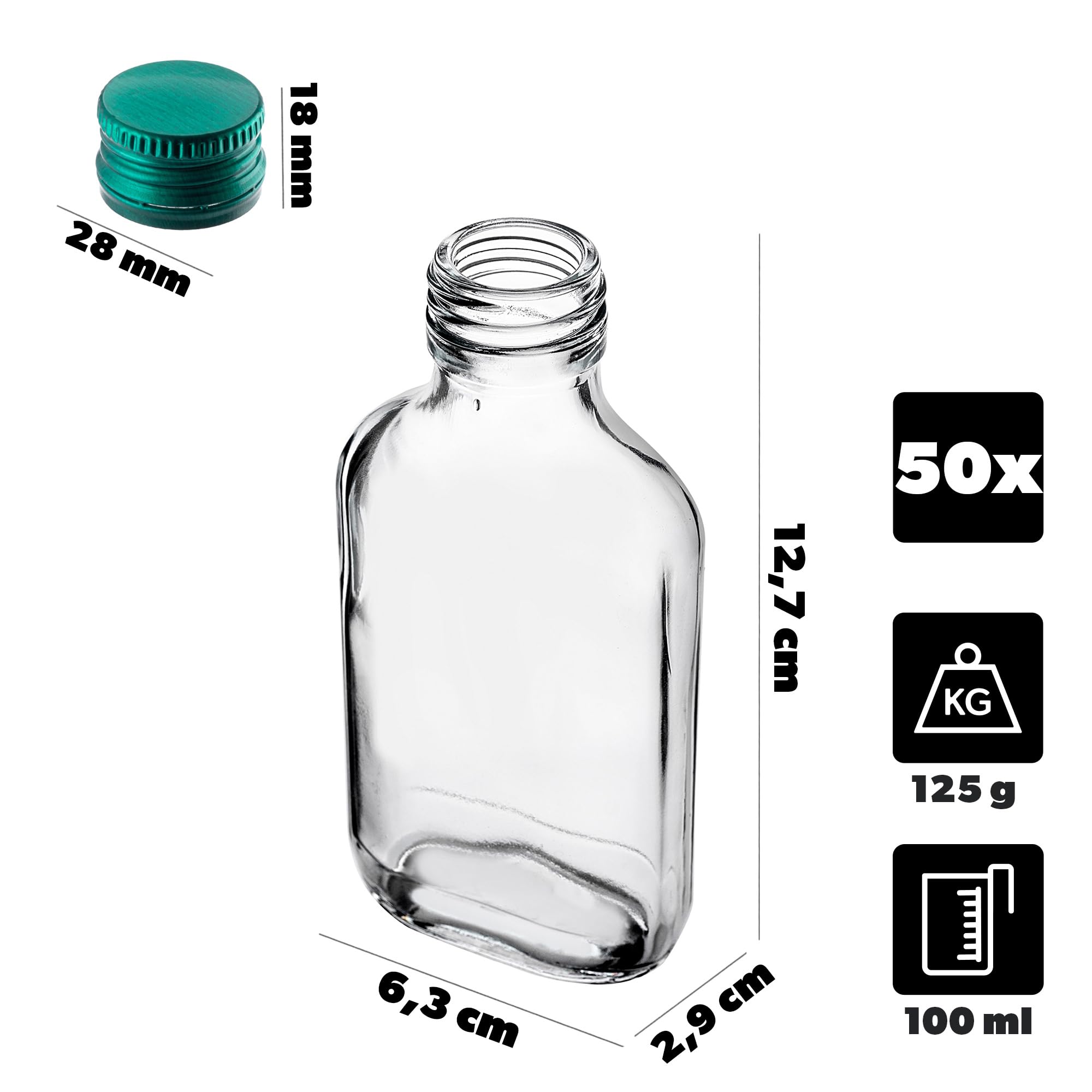 KADAX fiaschetta da 100 ml, 50 pezzi, flaconcini di vetro con tappo a vite