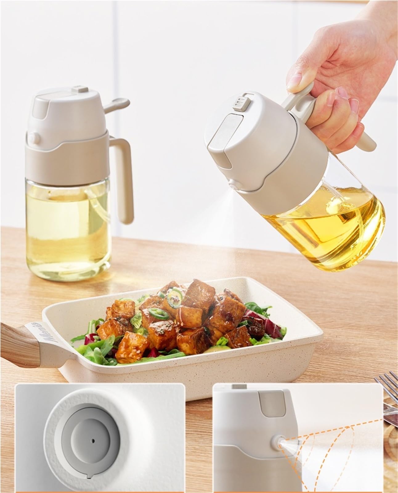 Dozownik oleju, Szklana Butelka Z Rozpylaczem Oleju, Rozpylacz Mister, Ciągła Kontrolą Porcji, Do Gotowania do frytkownicy(Yellow,550ml)