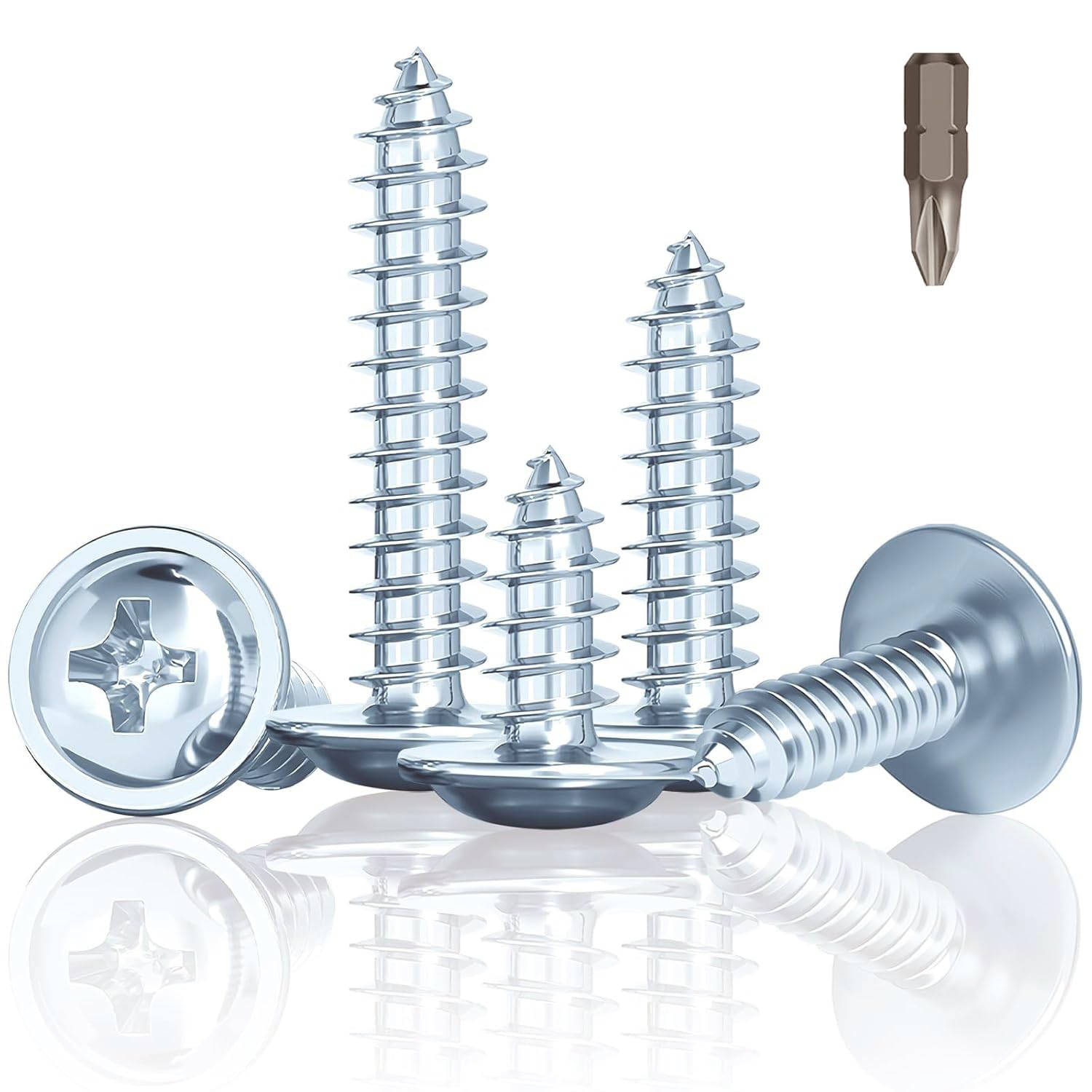 Jyvex 210pcs Pan Head Self-Tapping Screws, 4.2 x 16mm Flat & Wafer Head Carbon Steel Zinc Plated Wood Screws for Wood Plastic