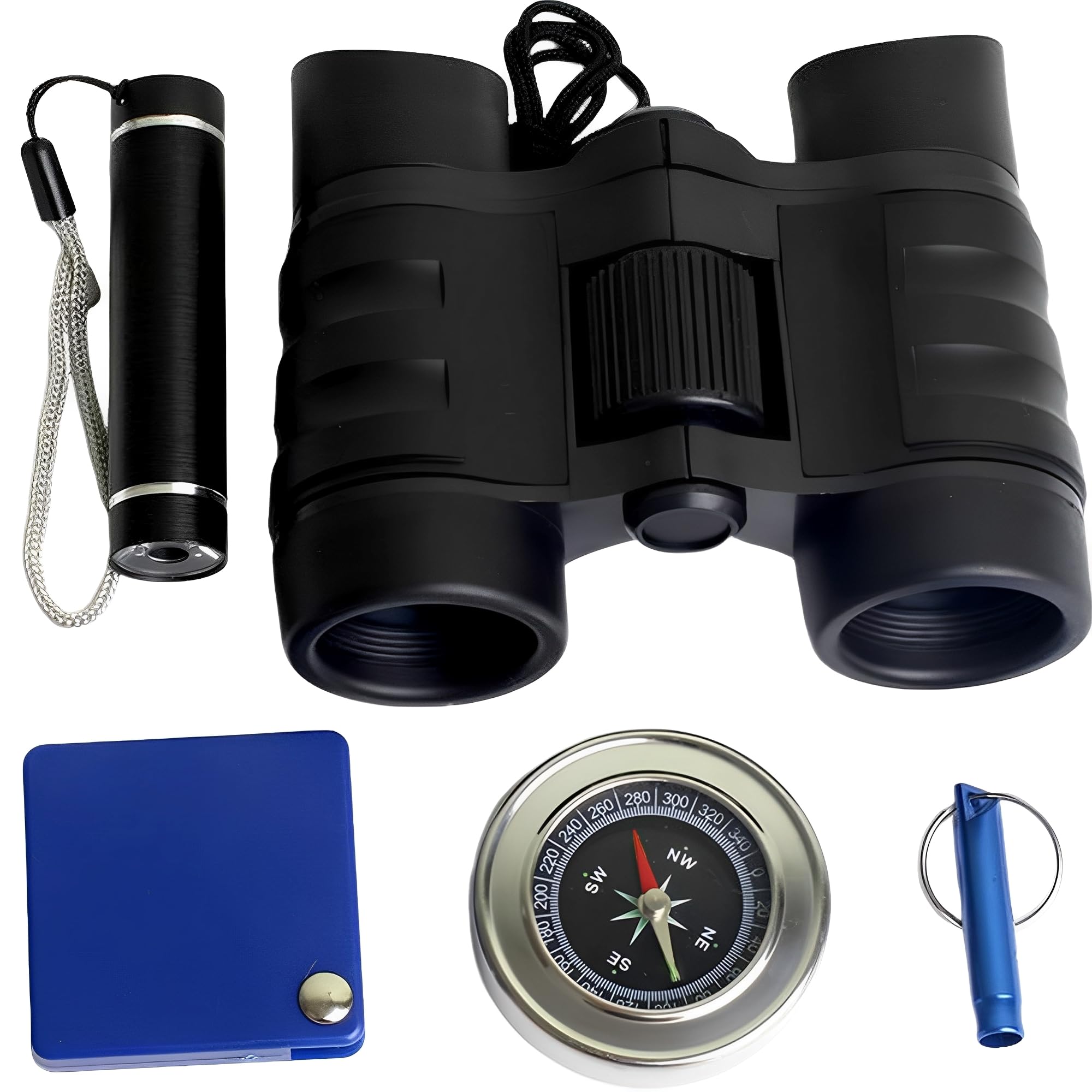 WYFCR Outdoor Exploration Kit, Kinder Spielzeug Fernglas mit Tasche, Taschenlampe, Kompass, Pfeifen, Lupe, Tolles Kinder für Camping, Wandern Mädchen im Alter 3–7 Jahren
