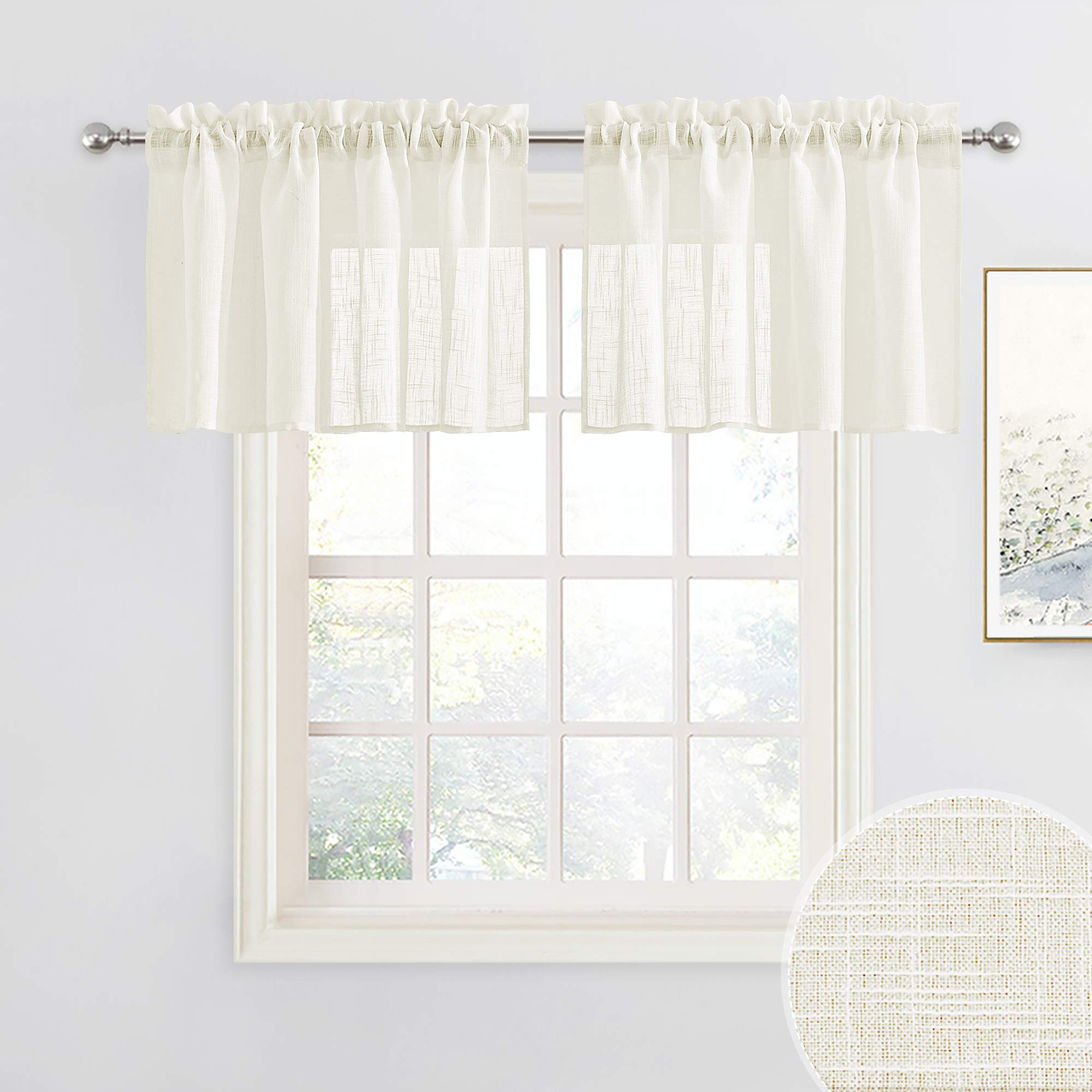 RYB HOMESemi Sheer Valances - Linen Textured Sheer Curtains Small Window Tiers Farmhouse Decor for Kitchen Bathroom Cafe Bedroom, Linen, Wide 52 x Long 18 inch, 2 PanelsOEKO-TEX STANDARD 100