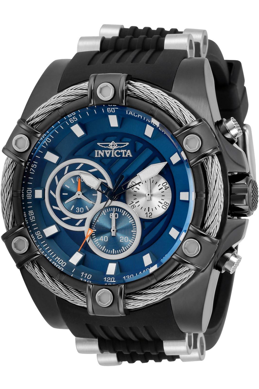 Men's Bolt 52mm Silicone, Stainless Steel Quartz Chronograph Watch, Black (Model: 32694)