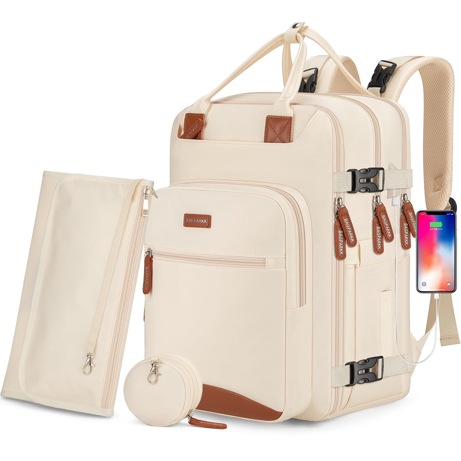 Diaper Bag Backpack,BAGPARKK Multi function Baby Bag with Portable Changing Pad, Pacifier Holder,Waterproof Diaper Bags with USB Charging Port,