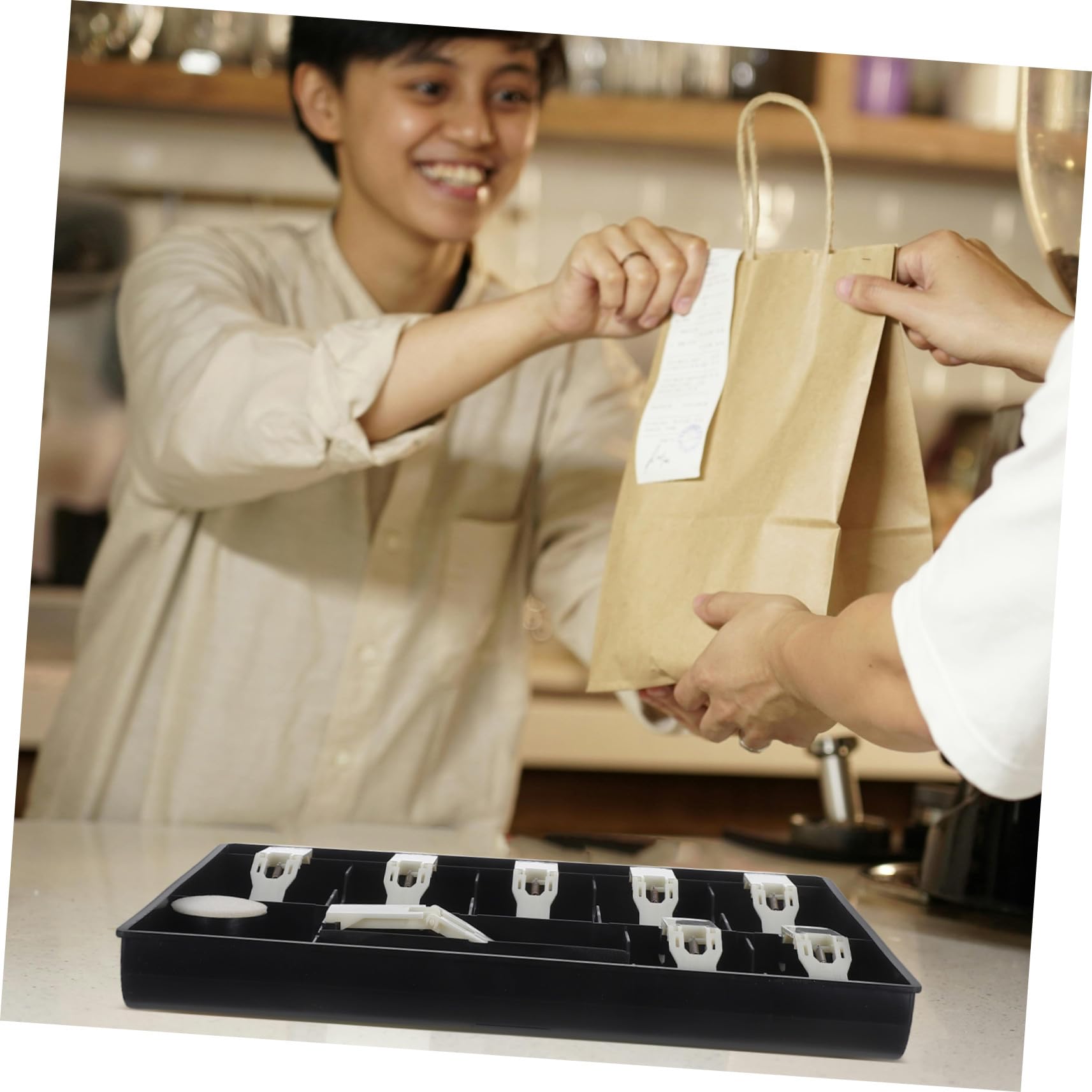 Uonlytech Vassoio per Contanti con Clip Scomparti Organizer Portamonete in Plastica Adatto per Registratore di Cassa Negozi Supermercati