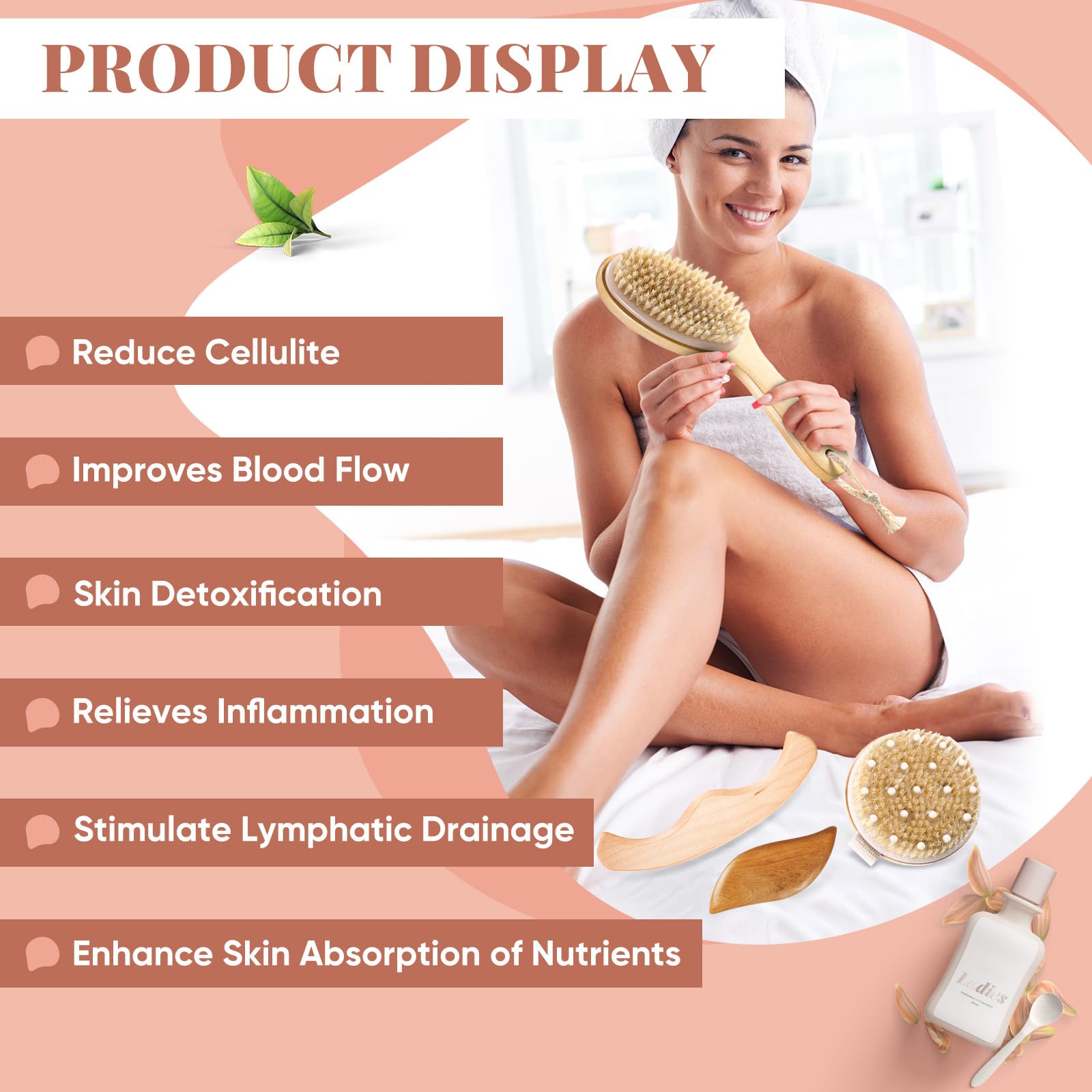 Dry Body Brush For Cellulite, Lymphatic Drainage & Exfoliation – Natural Bristle Wooden Brush For Smooth Skin, Detox, Circulation, Glowing - UK