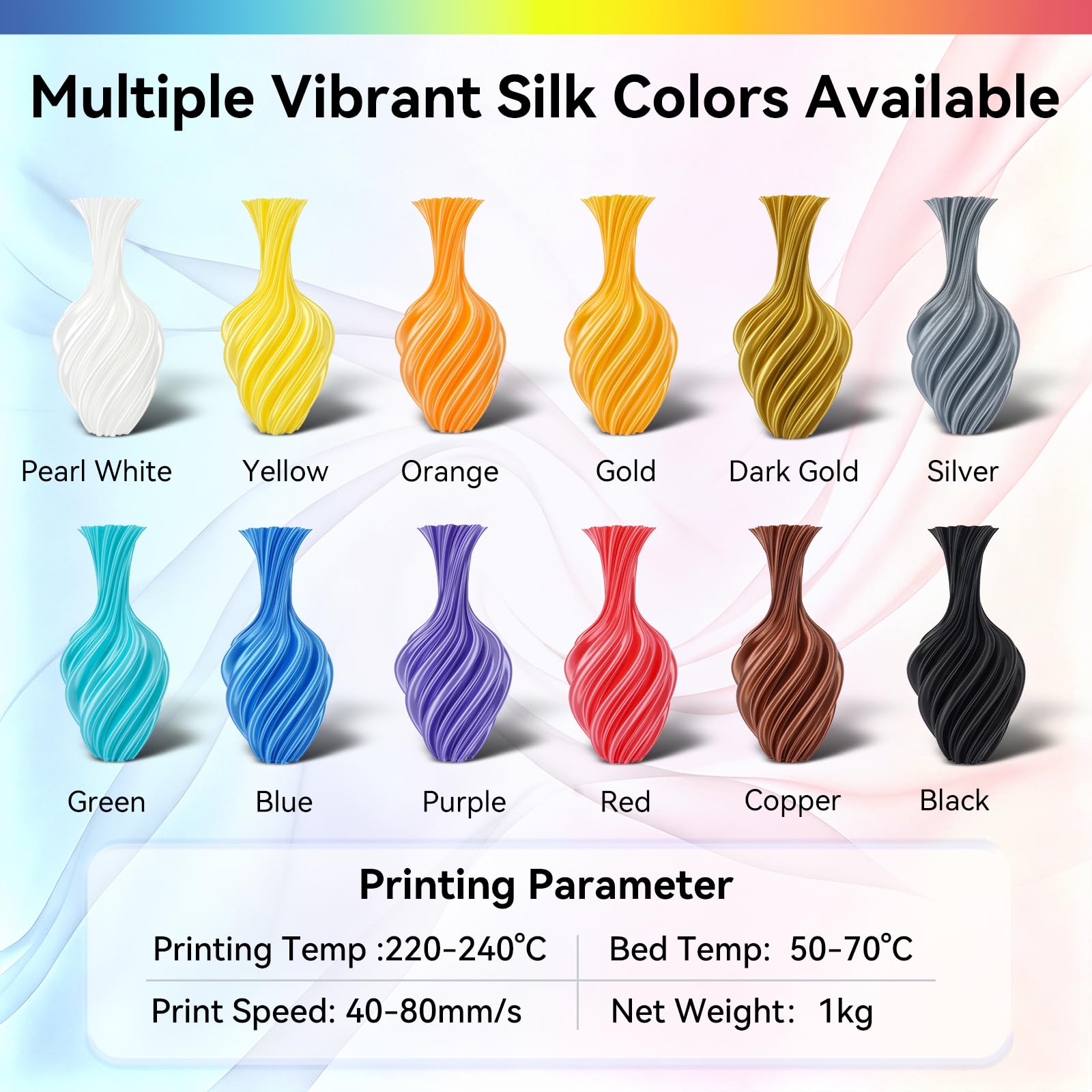 Filamento de seda PLA para impresora 3D, precisión dimensional +/- 0.03 mm, carrete de 1 kg (2.2 libras), filamento PLA brillante de 1.75 mm (cobre)