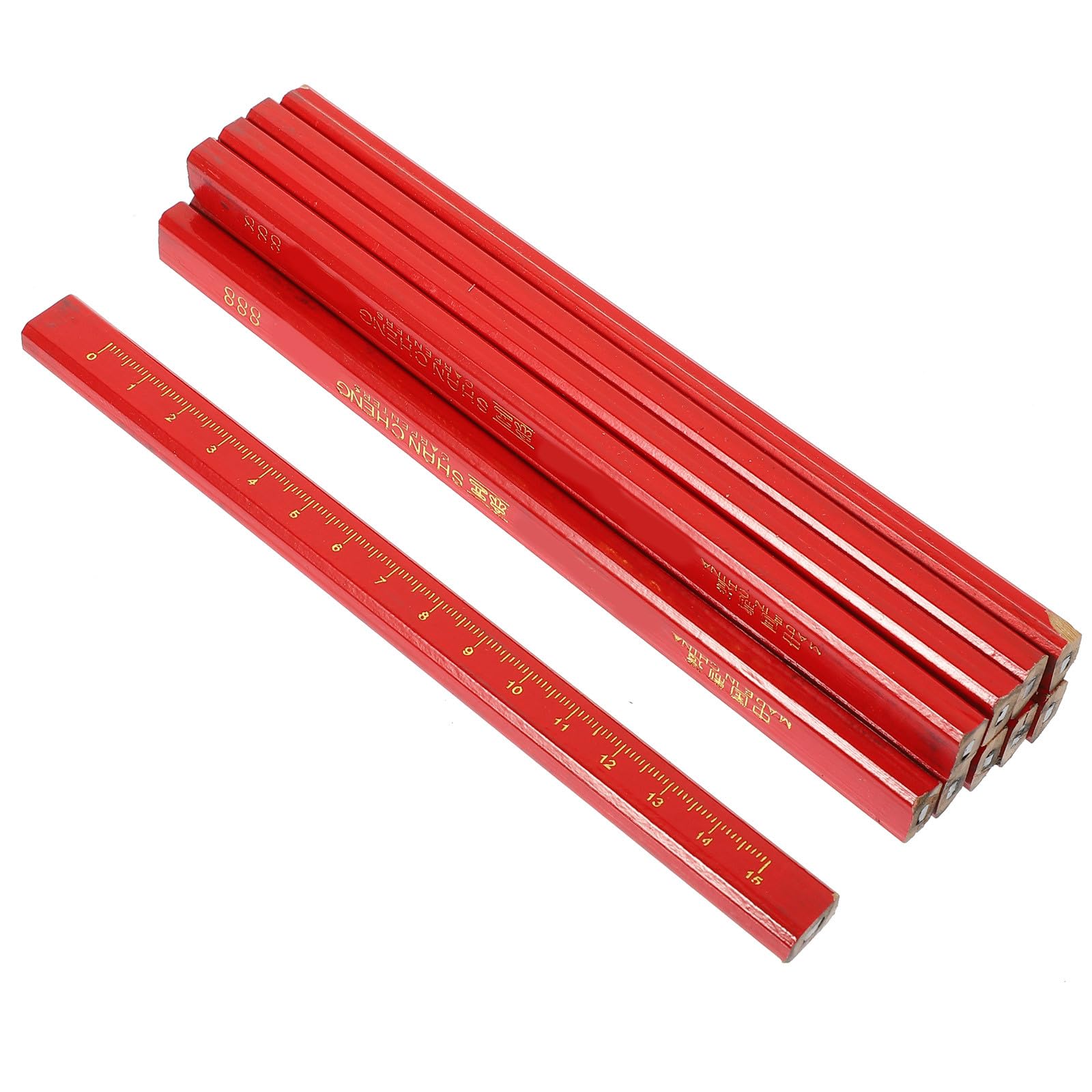 Crayon de Charpentier Octogonal Rouge en Bois 72 Pièces pour Travail | Trait Non Circulaire, Surfaces Dures et Irrégulières, Lot de 72, Usage Bricolage et Chantier