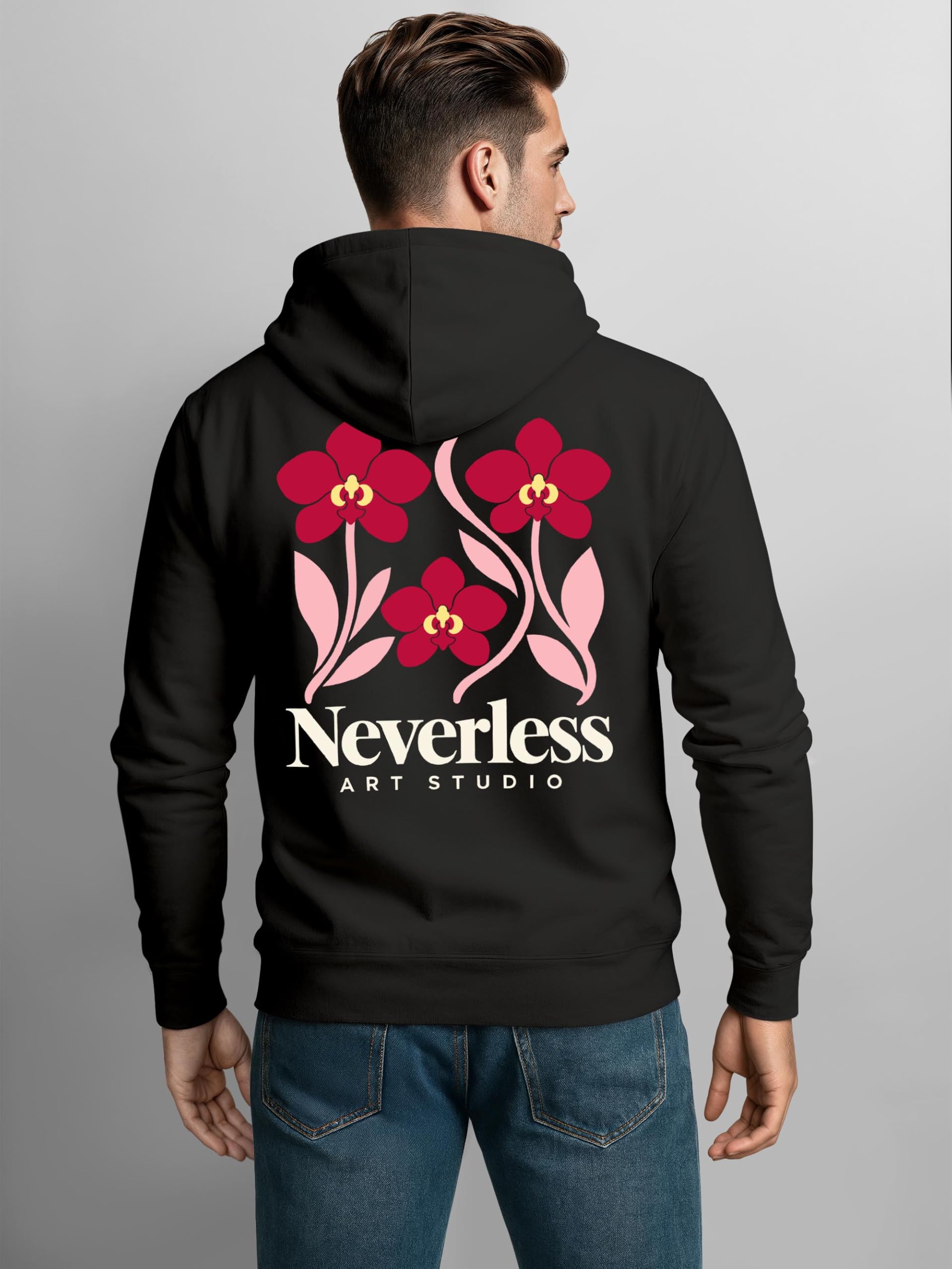 Neverless® Herren Hoodie Backprint - Orchideen