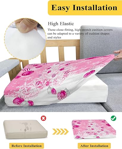Miniatura 5 de Wowouhiya Fundas de cojín para sofá de árbol de Navidad, funda elástica para sofá con parte inferior elástica, bolas de Navidad, fundas de sofá de