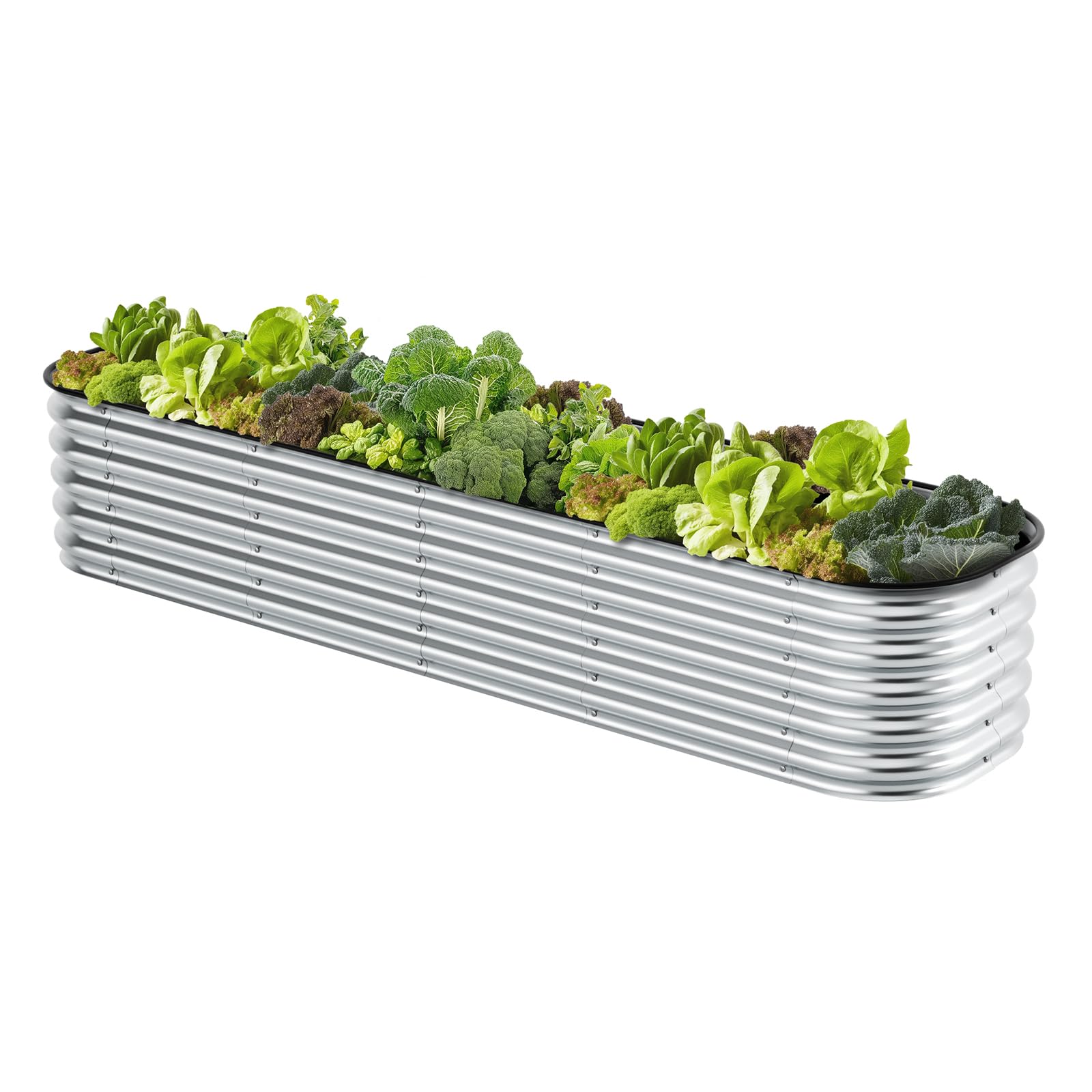 Enyu&You17" Tall 9 in 1 8ft X 2ft Oval Raised Garden Bed,Large Rot-Resistant Metal Garden Bed Planter,Outdoor Planter Garden Boxes for Vegetables, Herbs (Silver)