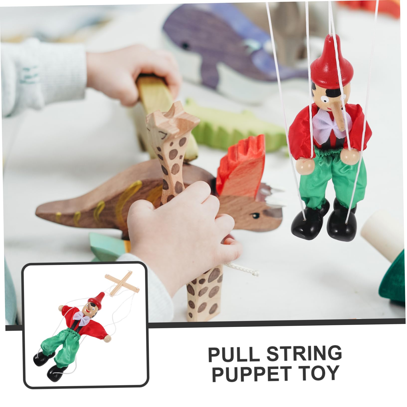KICHOUSE Marionnette À Tirer en Bois 24Cm Jouet Interactif pour Enfants Théâtre Créatif Et Collection