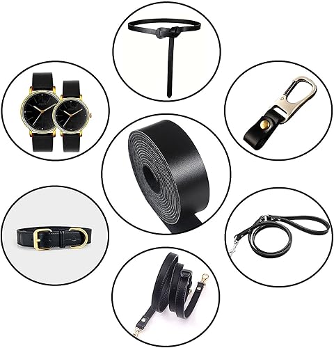 Miniatura 4 de CDY Correa de piel sintética negra de 90 pulgadas de largo y 1 pulgada de ancho, tiras de cinturón de cuero muy adecuadas para proyectos de