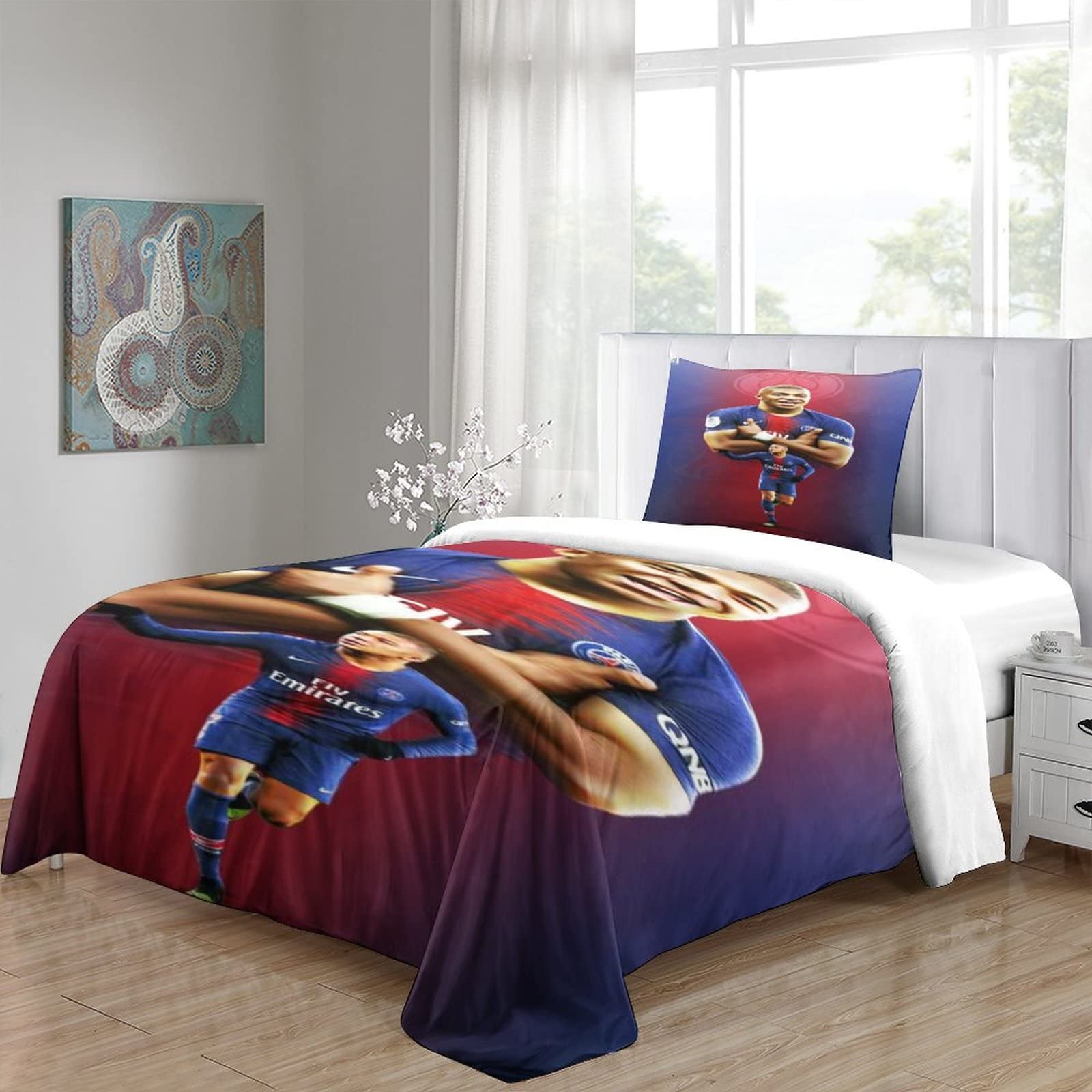 Lionel Messi dekbedovertrek, beddengoedset, 3D-print, World Cup, voetbal, superster, comfortabele dekbedovertrekset met kussenslopen, beddengoed, huishoudtextiel, jongens en meisjes, eenpersoons (135