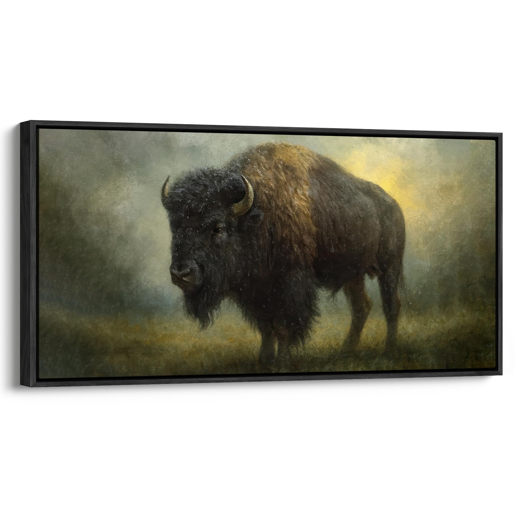 wall26 extra large framed wall art canvas print - majestic bison wildlife portrait for living room bedroom office - 60"x30" black
