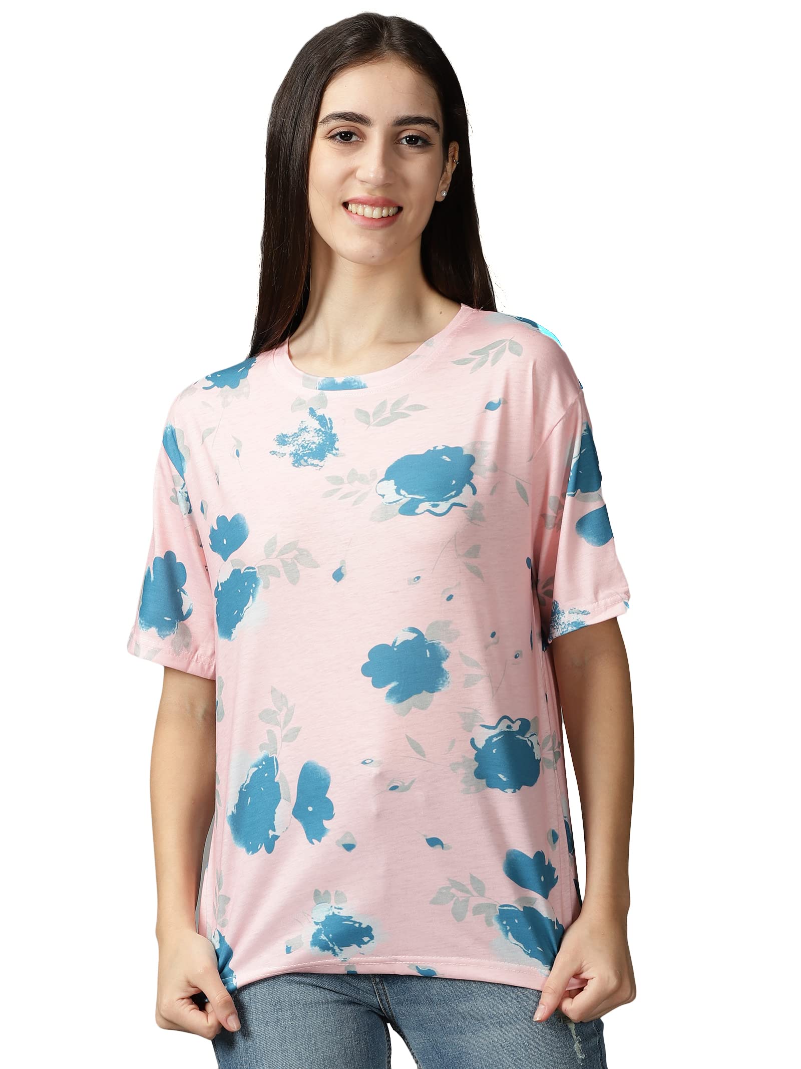 Women's Round Neck Printed Pink Regular Top-TG-1148_Pink_L
