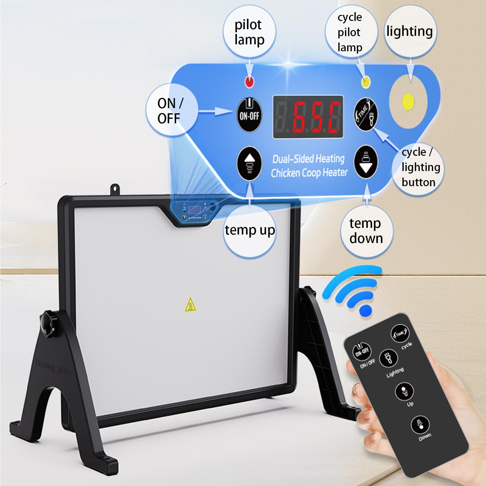 Panel calefactor de gallinero con sensor de temperatura adaptable y control remoto para uso en invierno, apto para pollos, patos, gansos, gatos y perros