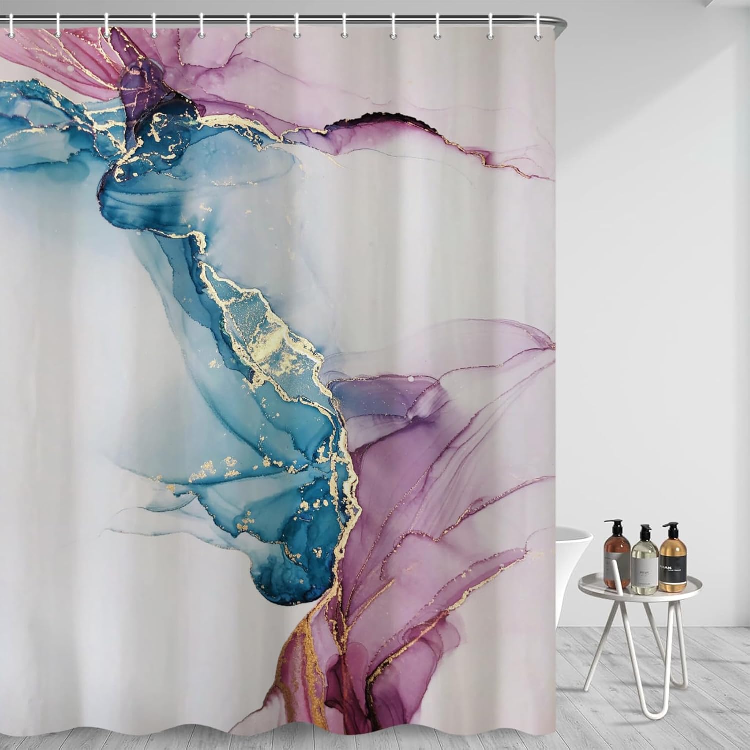 Renaiss 72x84 Inches Purples Blue Marble Shower Curtain Abstract Blue Gold Crack Texture Modern Luxury Ink Art Aesthetic Fabric Shower Curtains for Bathroom Decor Waterproof with Hooks