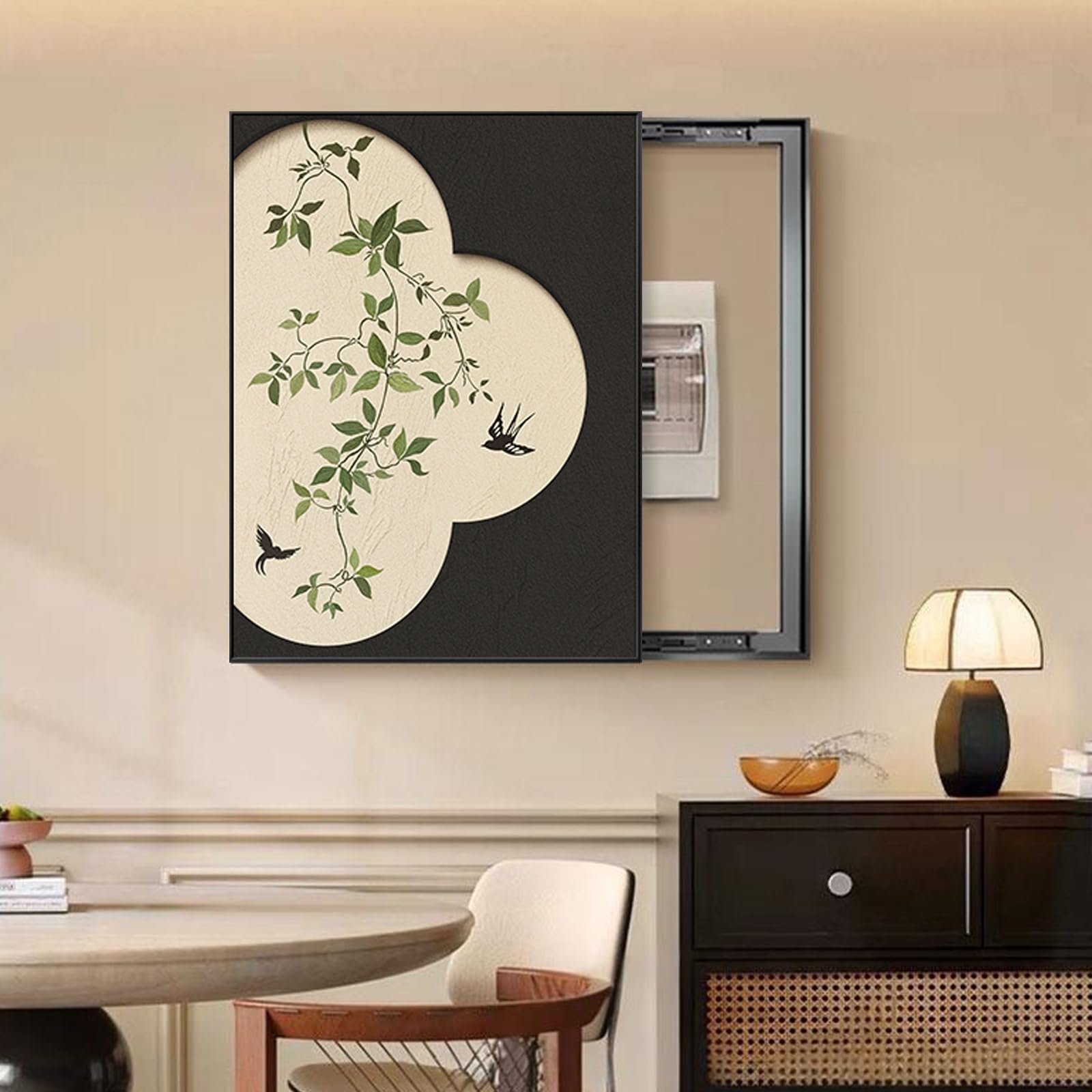 Armario Decorativo Con Tapa Cuadro Electrico Para Caja De Fusibles Y Disyuntores, Panel Eléctrico De Pared Con Fusibles Y Contadores Ocultos Para Uso Interior(Black,50 * 60cm/19.6 * 23.6in)