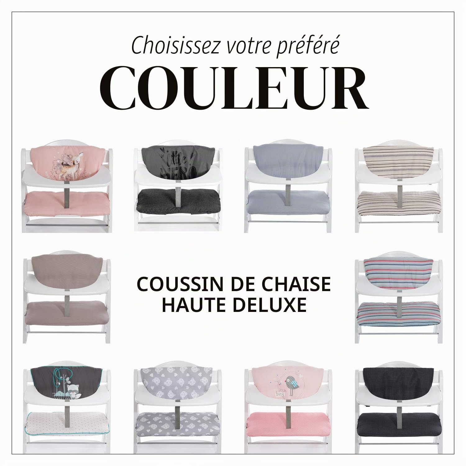 hauck Coussin Chaise Haute Bébé Highchair Pad Deluxe, Compatible avec Chaises Alpha+, Beta+ et Arketa, Lavable en Machine, Fixation Scratch, Stretch Gris