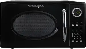 Nostalgia Retro 1000W Microwave Oven 1.1 Cu Ft Capacity – Child Safety Lock, 8 Auto-Cook Settings – Countertop Kitchen Appliance – Black