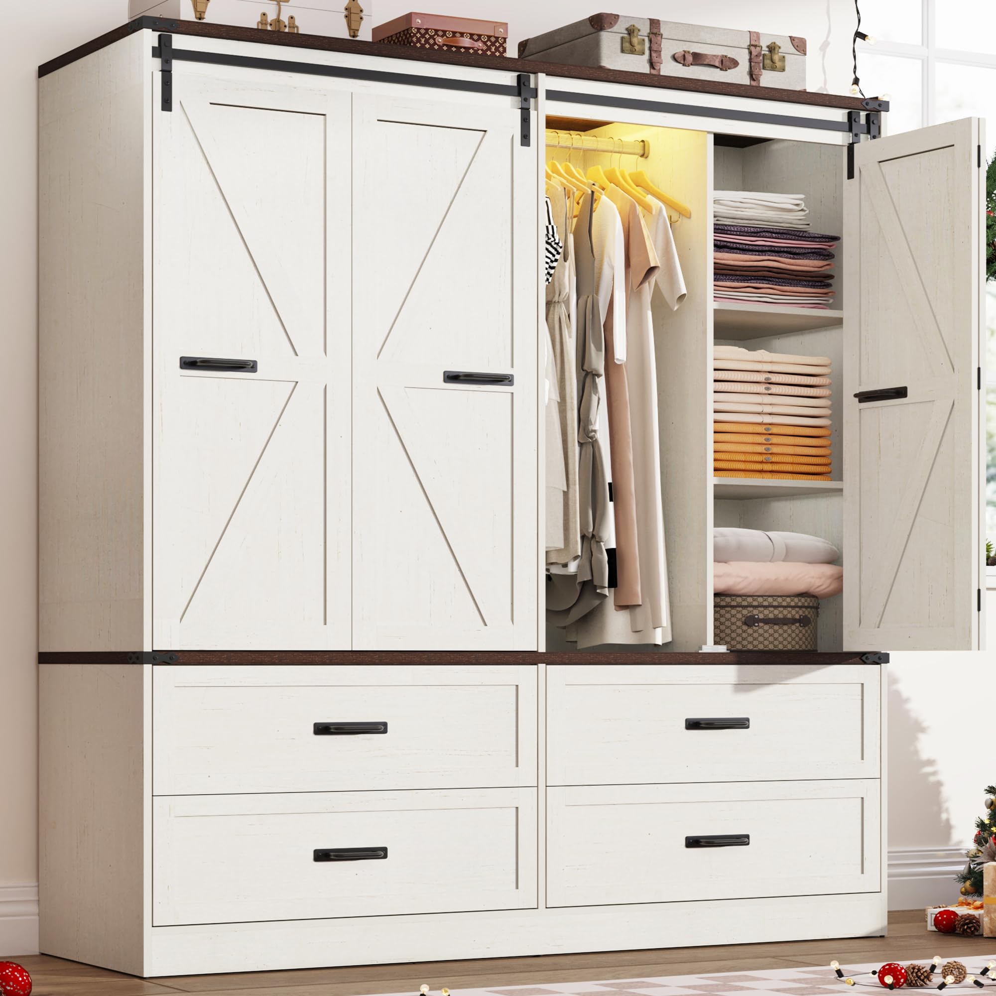 Farmhouse 4 Doors Barn Door Armoire