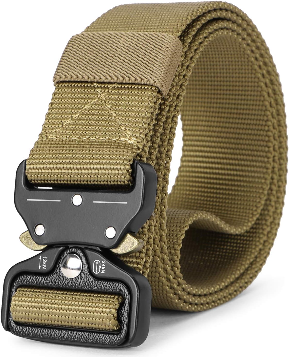 SANSTHS Mens Tactical Belt Heavy Duty Nylon Belt 1.5in Riggers Belt Military Webbing with Quick Release Metal Buckle (B-tan Brown, Suit waist 32-36in)