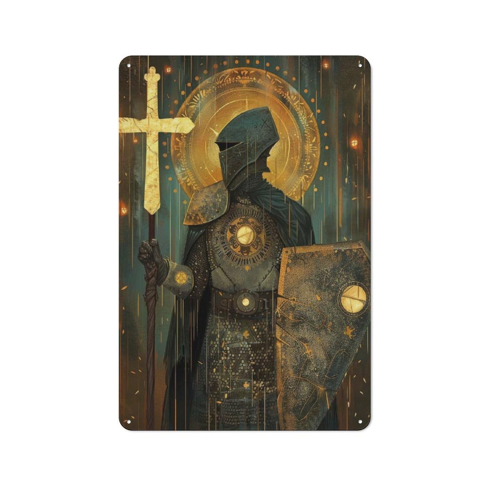 Junmoney Radiant Crusader Distressed Look Decorative Tin Sign 30X20cm, Retro Room Decor For Lounge, Study, Pub Or Wall Gallery