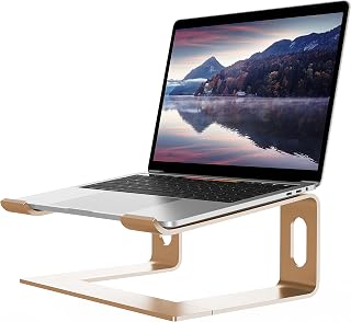 ALASHI Laptop Stand for Desk, Aluminum Computer Riser, Ergonomic Notebook Holder, Detachable Metal Laptops Elevator, PC Cooling Mount Support 10 to 15.6 Inches Notebook, Gold
