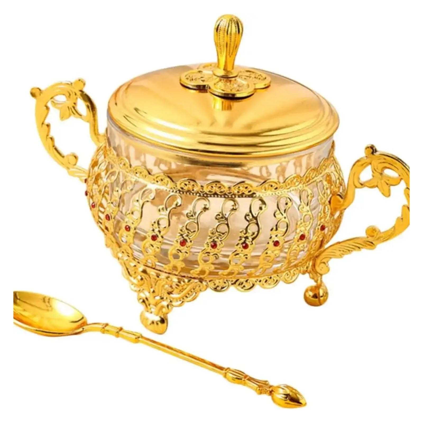 HYFEUOKF Sugar Bowl With Lid And Spoon Gold Glass Seasoning Spice Jar Candy Set For Kitchen Coffee Bar Wedding Party