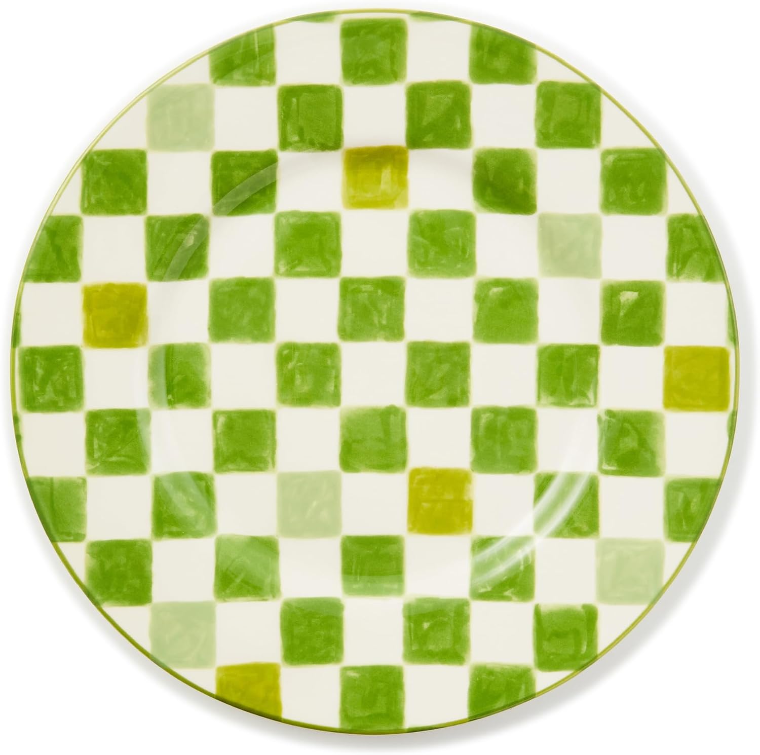 MACKENZIE-CHILDS Set of 4 Stoneware Dinner Plates, Dishwasher- and Microwave-Safe Plates, 10.5 Inches, Red-and-White Cherry Check