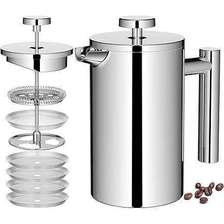 French Press Coffee Maker - 20oz Stainless Steel French Press