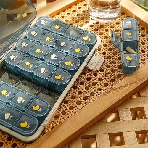 Miniatura 3 de Ourlivng - Organizador semanal de pastillas de 7 días Suplementos, vitaminas y medicamentos Pastilleros diarios grandes, 4 veces al día (azul)